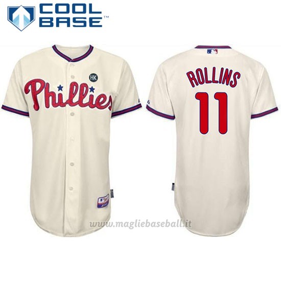 Maglia Baseball Uomo Philadelphia Phillies Majestic Jimmy Rollins Crema Cool Base Giocatore